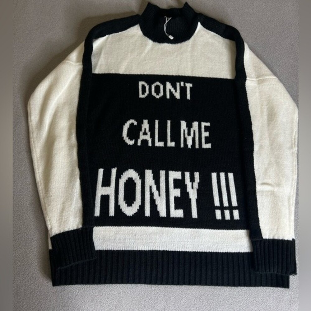 Jennyfer Knitwear Don't call me honey sweater Size S Black/White